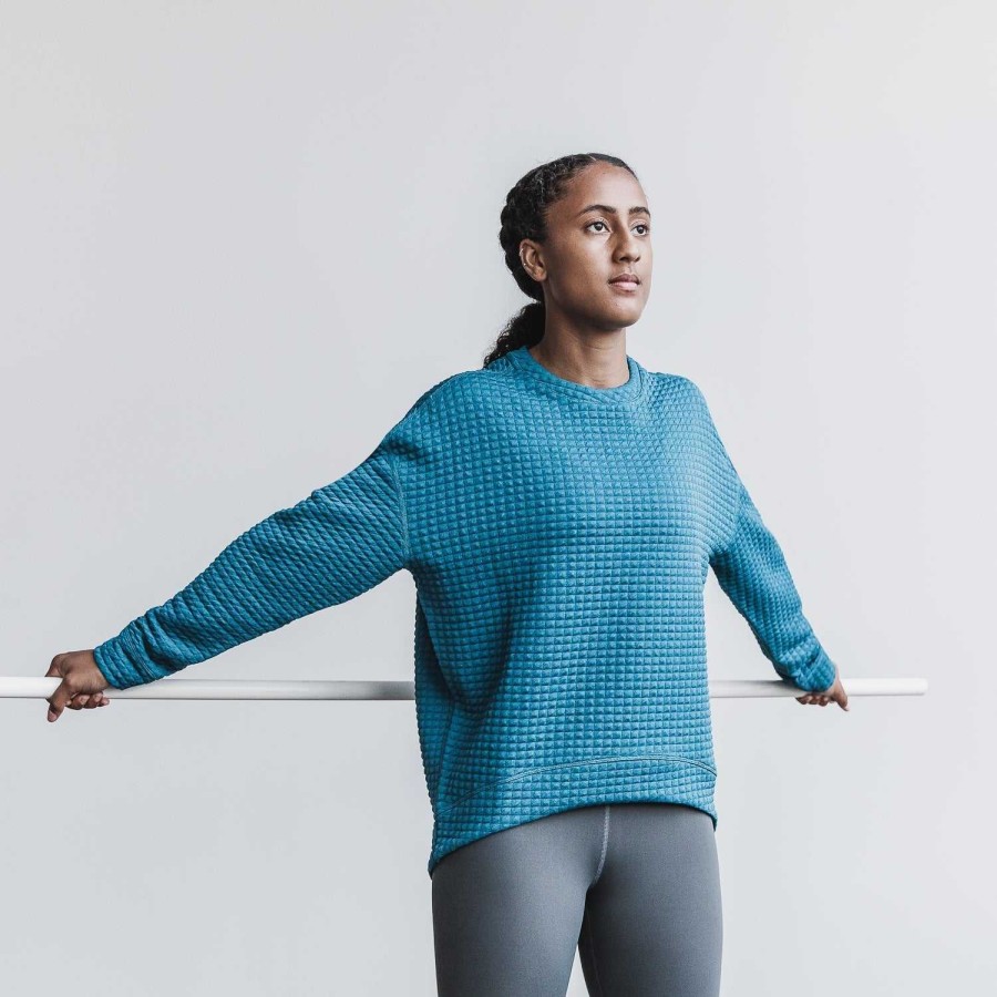 Women NOBULL Pullovers & Hoodies | Women'S Quilted Crew Pullover Steel Blue